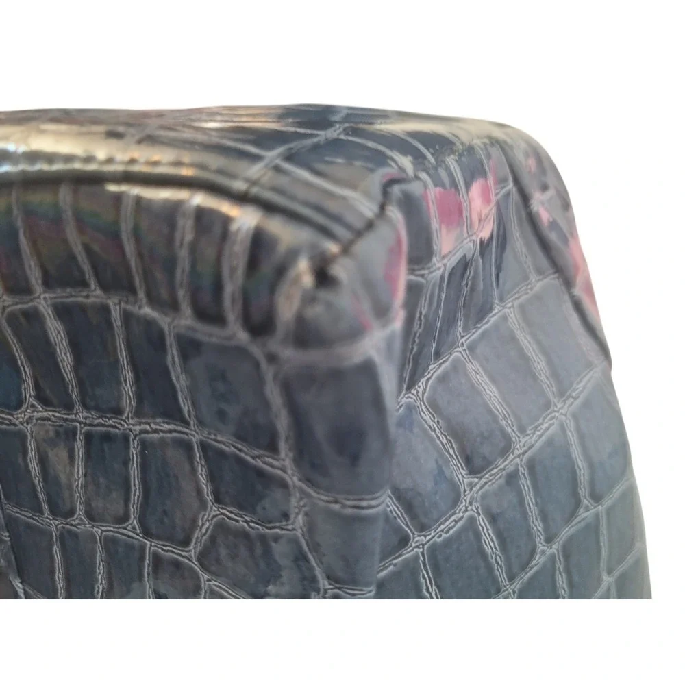 Disneyland Resort Blue Croc Embossed Tote Bag W‎ Purple Argyle  Mickey Lining